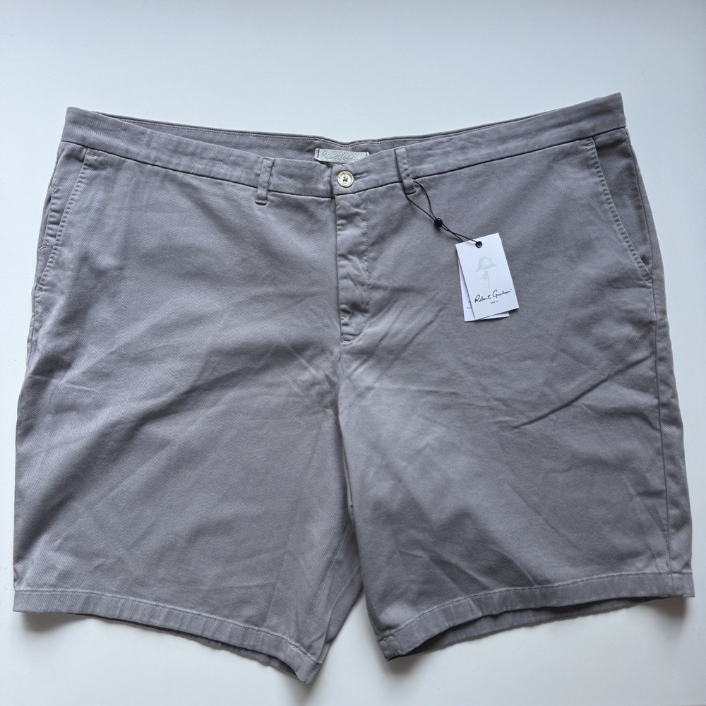 NWT ROBERT GRAHAM 10" Chino Shorts Mens 48 Classic Fit Gray Golf Casual Stretch
